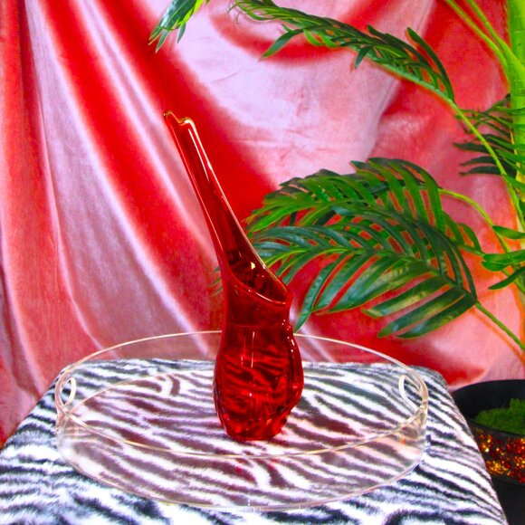 Swung Glass Ruby Red Pitcher Vase